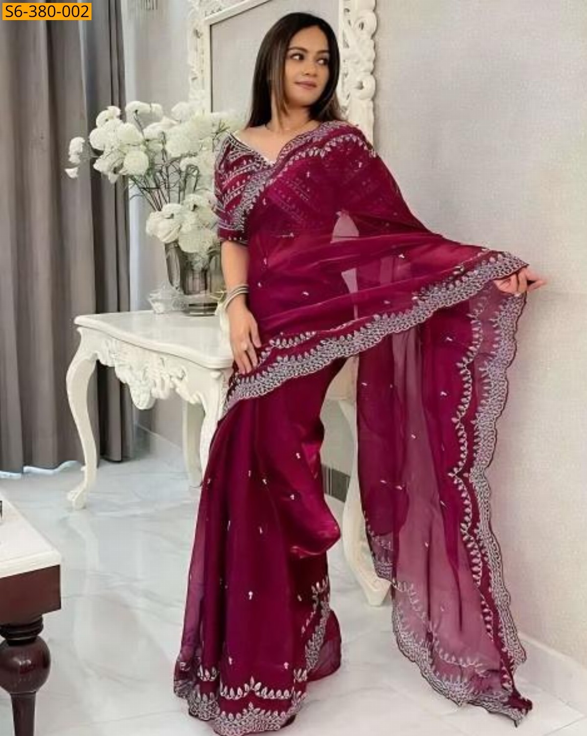 Wine Fancy jimmy choo satin saree