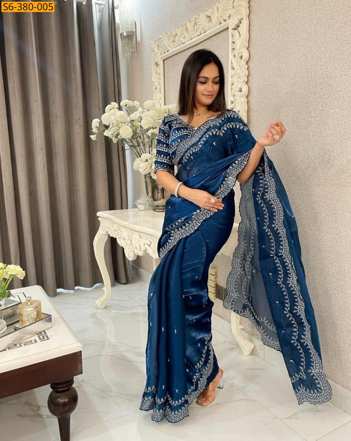 Blue Fancy jimmy choo satin saree
