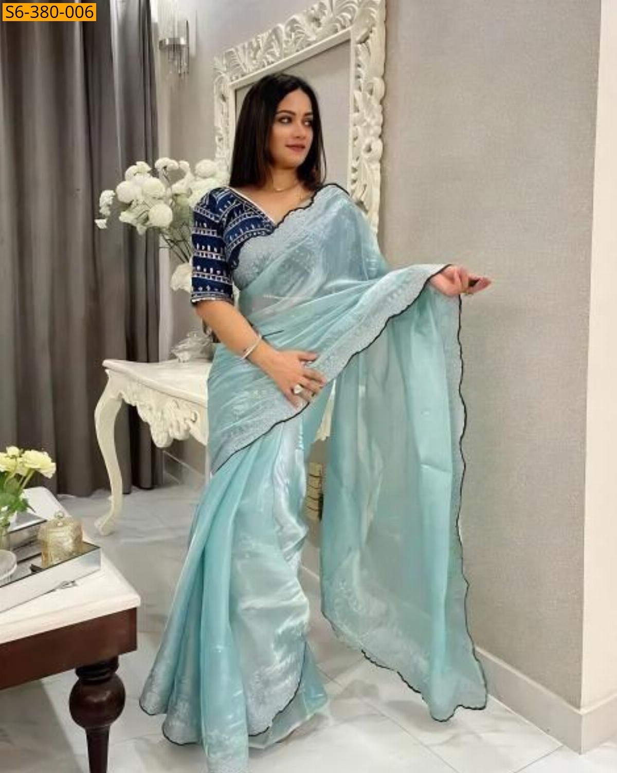 Sky Blue Fancy jimmy choo satin saree