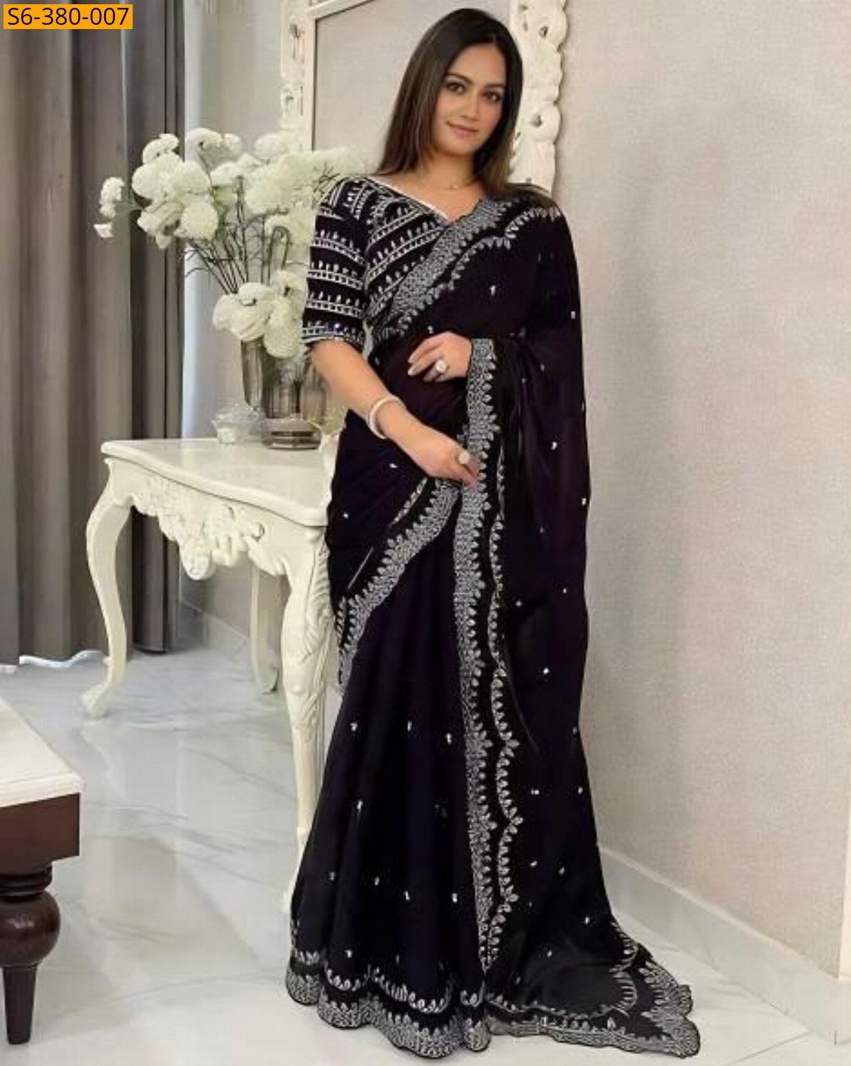 Blue Fancy jimmy choo satin saree
