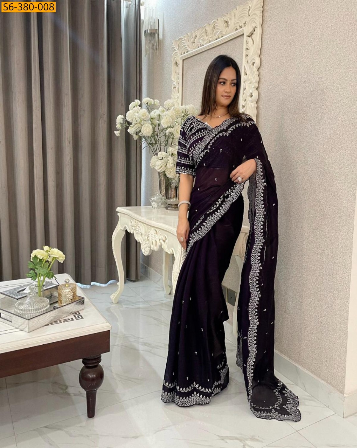 Brown Fancy jimmy choo satin saree