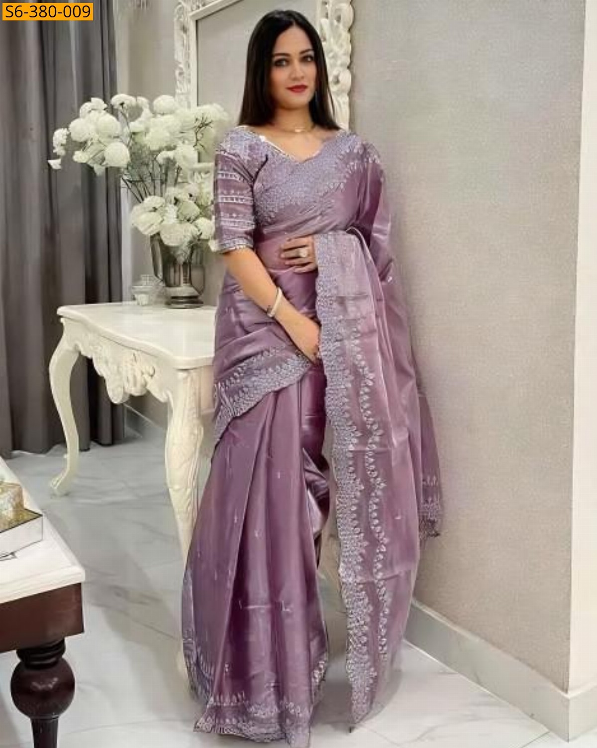 Purple Fancy jimmy choo satin saree