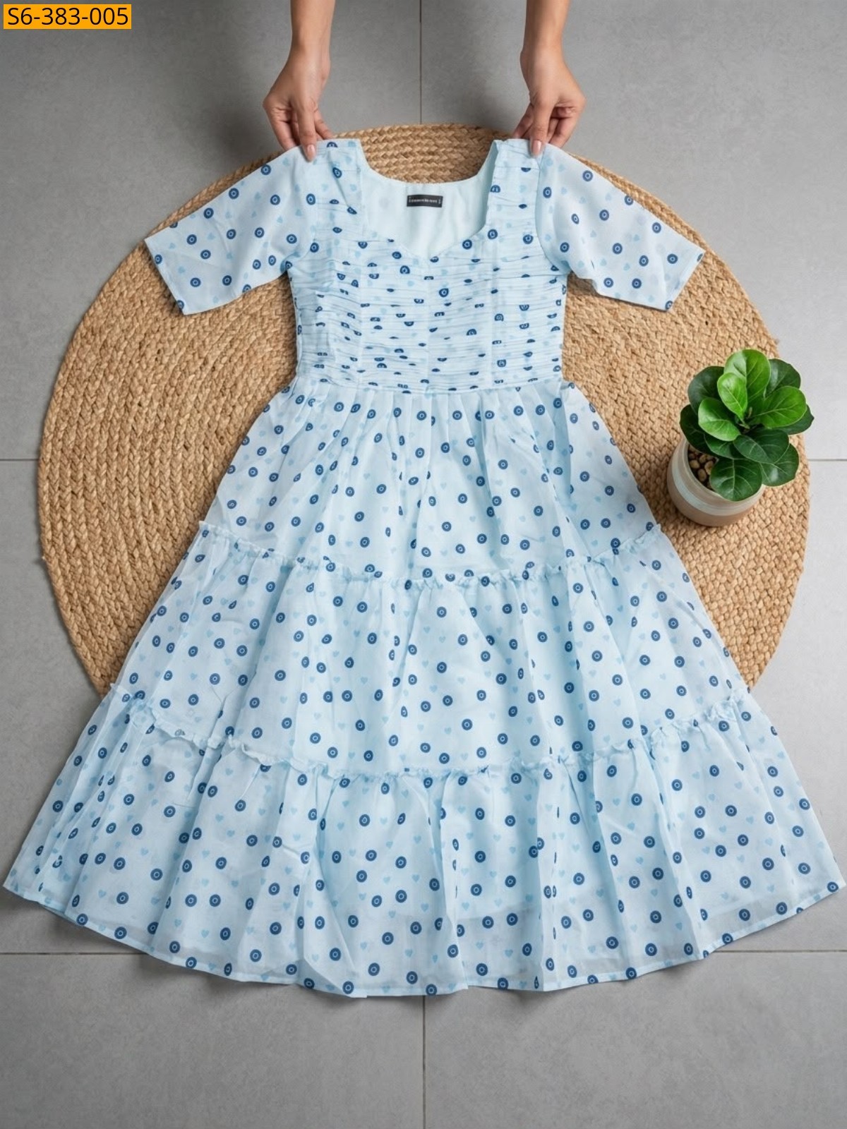 Light Blue Fancy Chanderi Cotton Gown