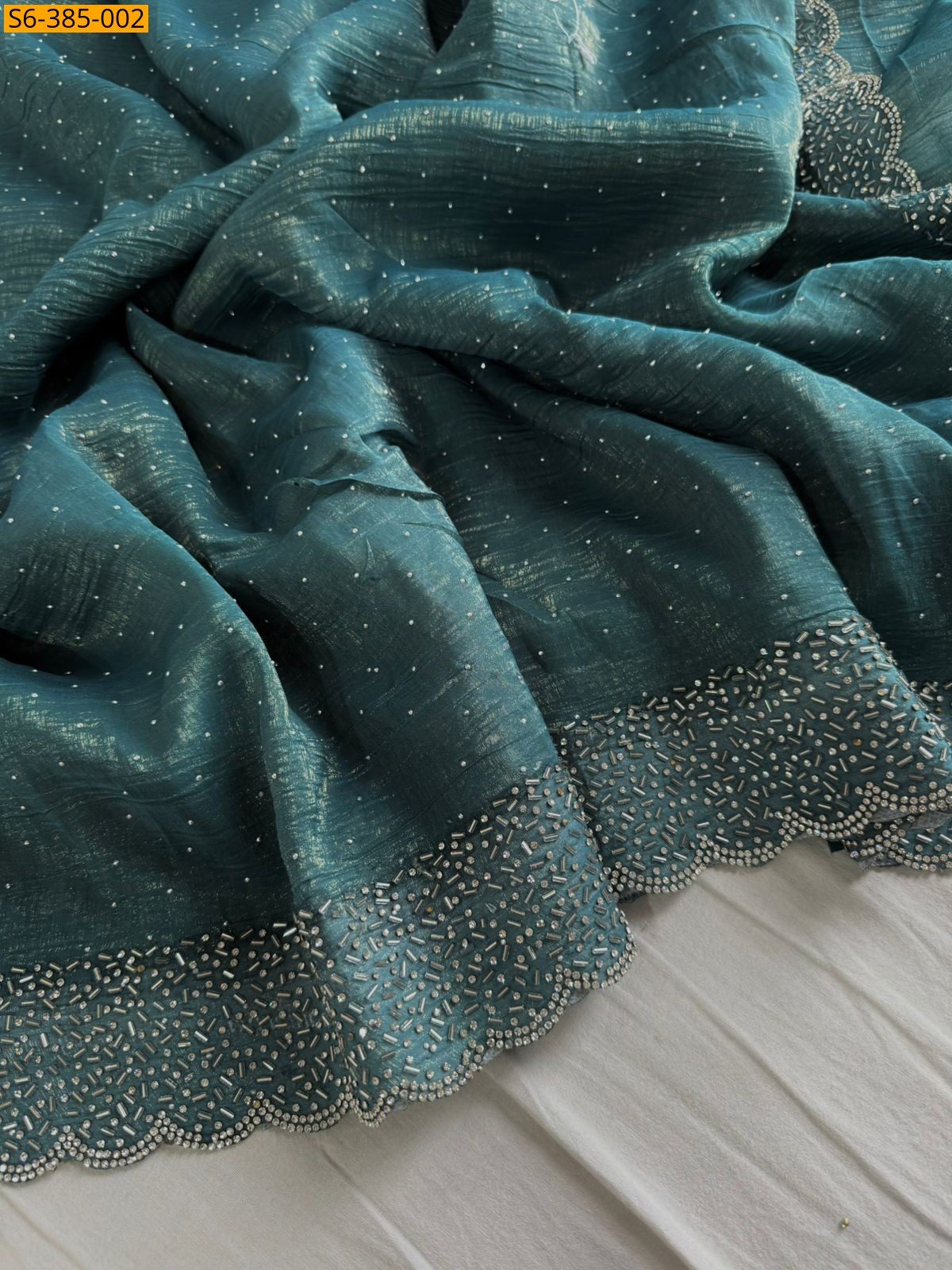 Blue Fancy chiffon crunchy work saree