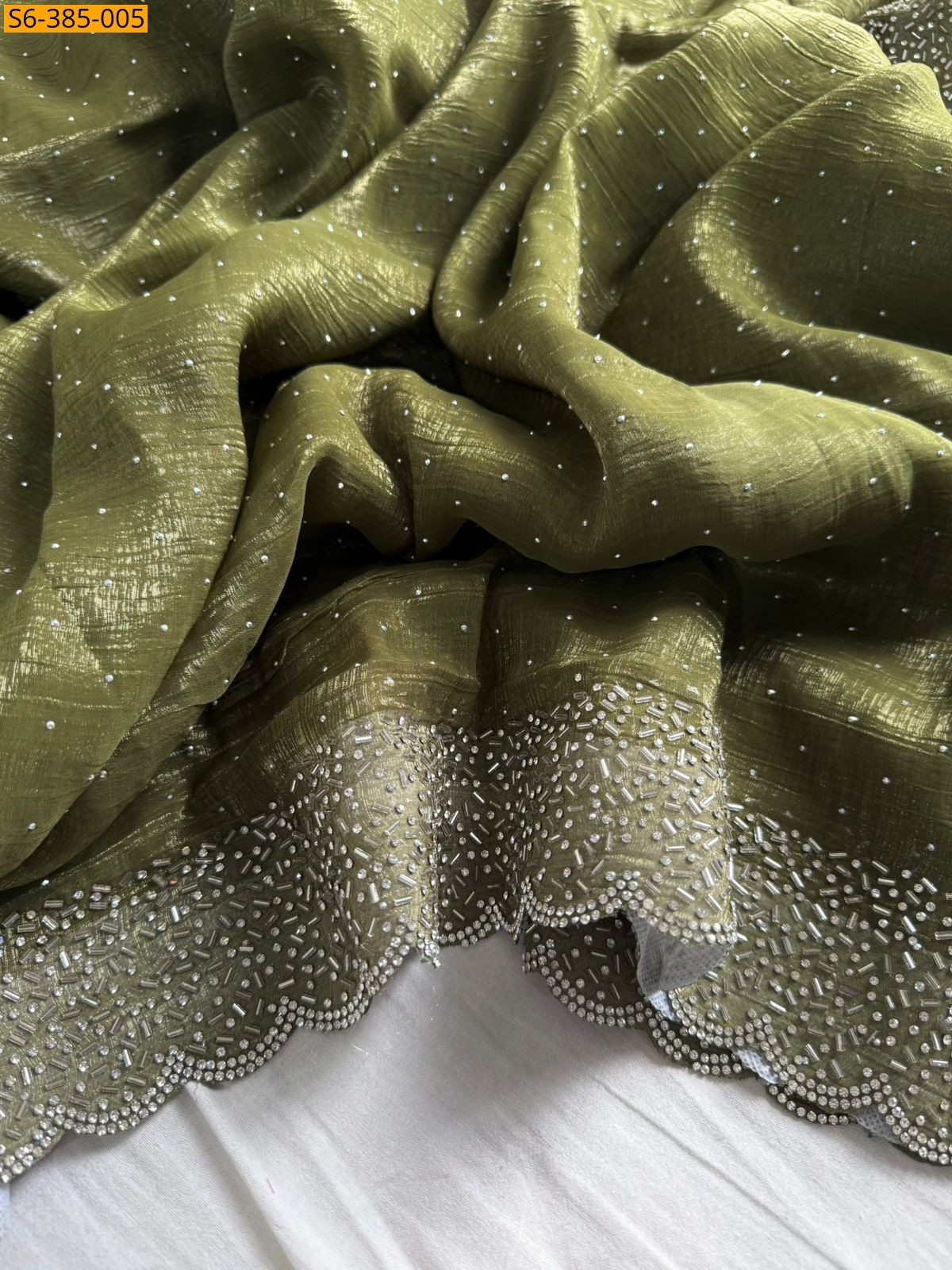 Green Fancy chiffon crunchy work saree