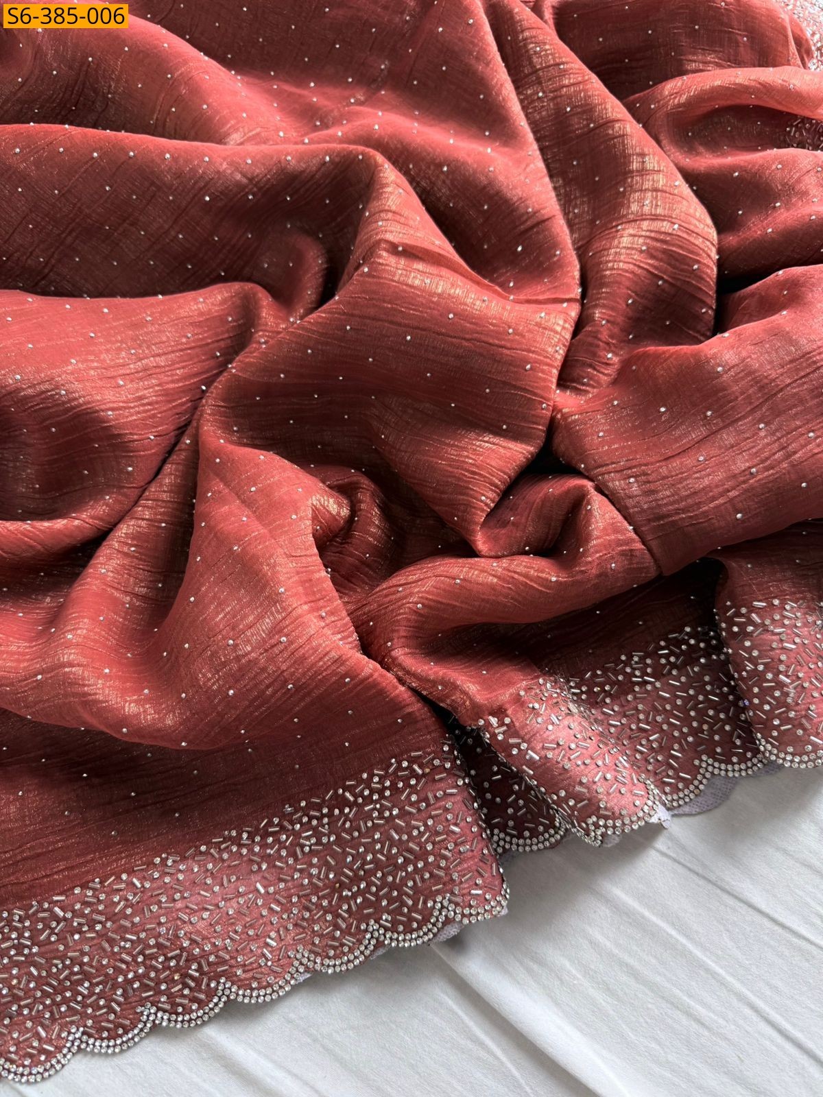 Brown Fancy chiffon crunchy work saree
