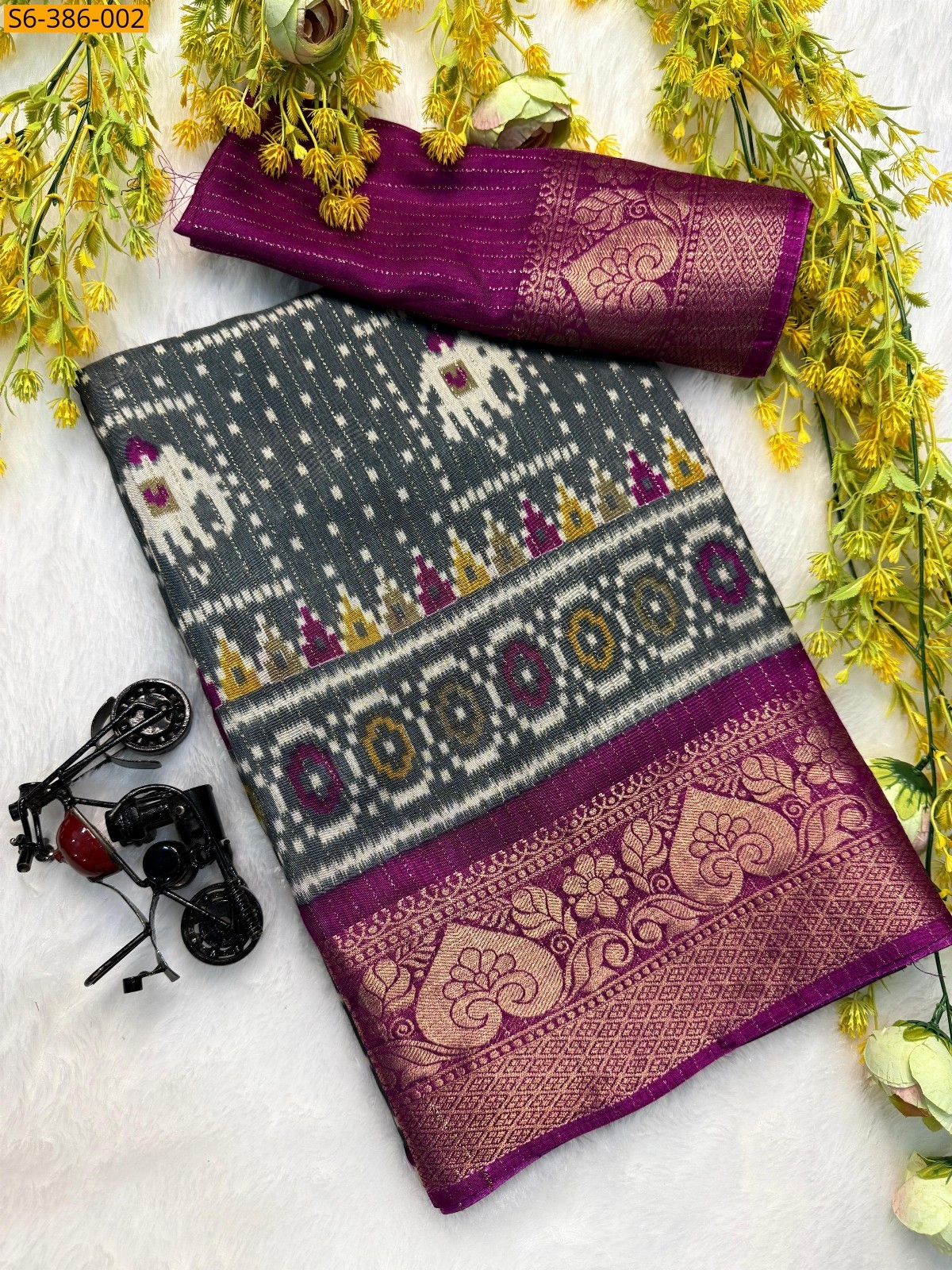 Gray Fancy rekko silk work saree 