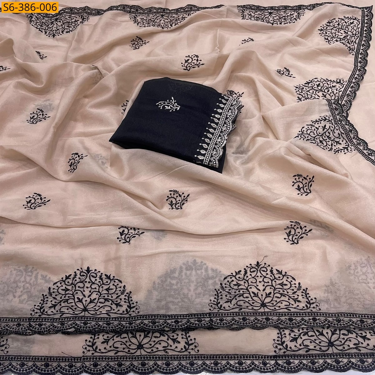 Cream Beige Fancy Star Georgette Saree