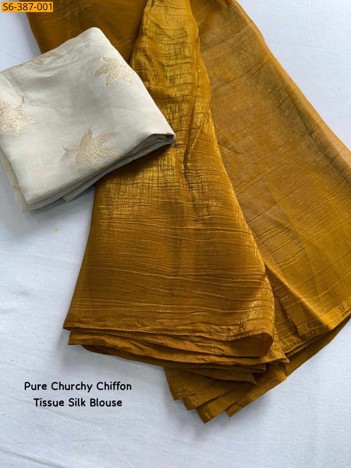 Yellow Fancy chiffon crunchy saree 