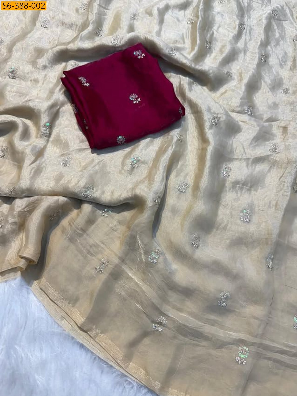 Sandal Fendy satin dual shaded sequence sarees