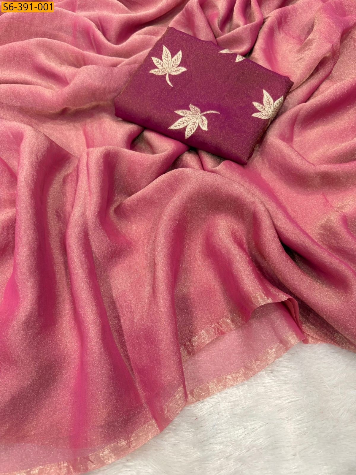 Peach Ancy Moss Chiffon Saree