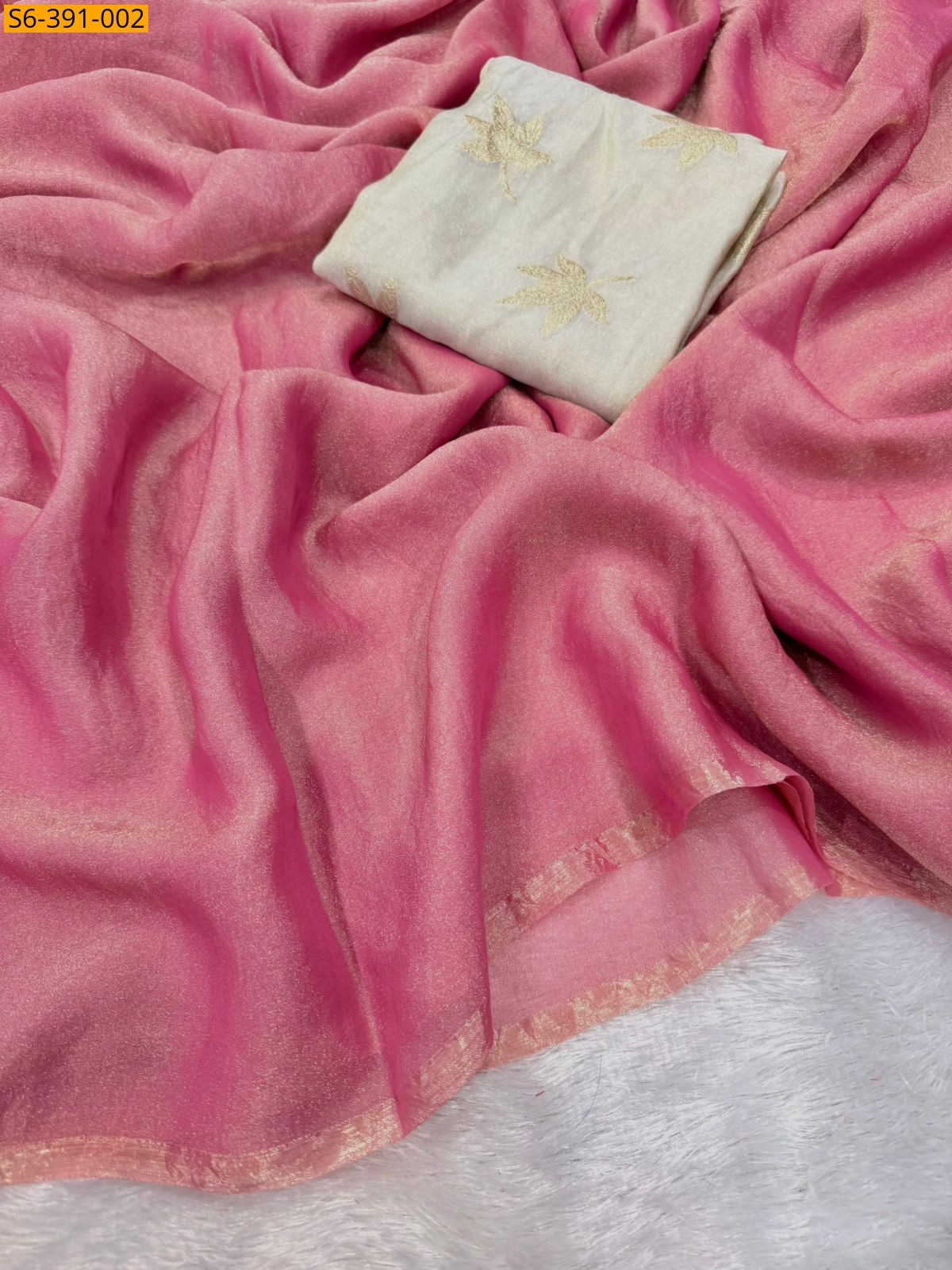 Pink Ancy Moss Chiffon Saree