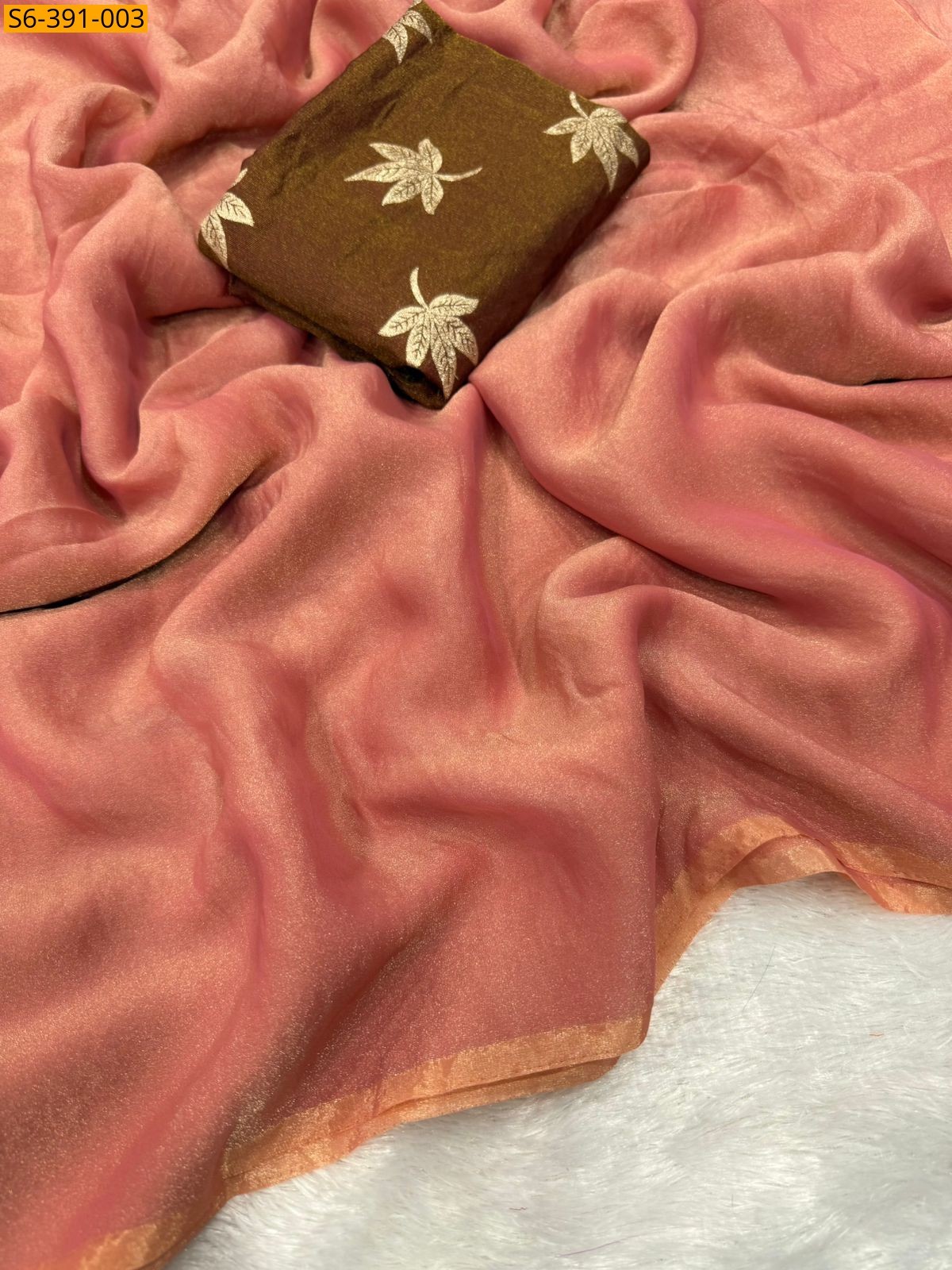 Peach Ancy Moss Chiffon Saree