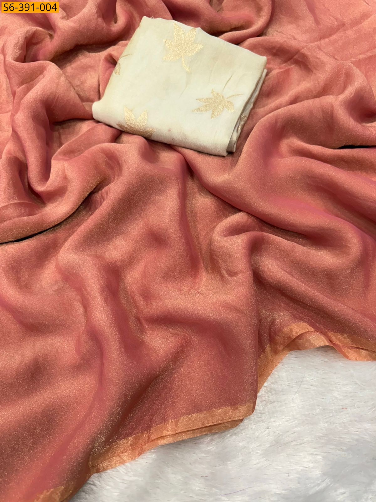 Peach Ancy Moss Chiffon Saree
