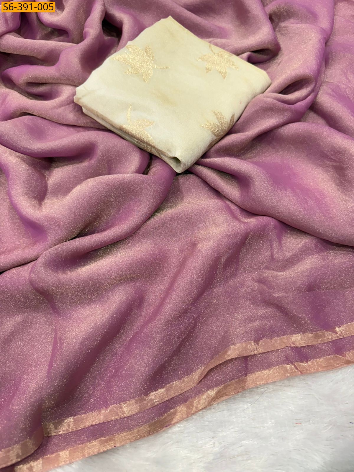 Pink Ancy Moss Chiffon Saree