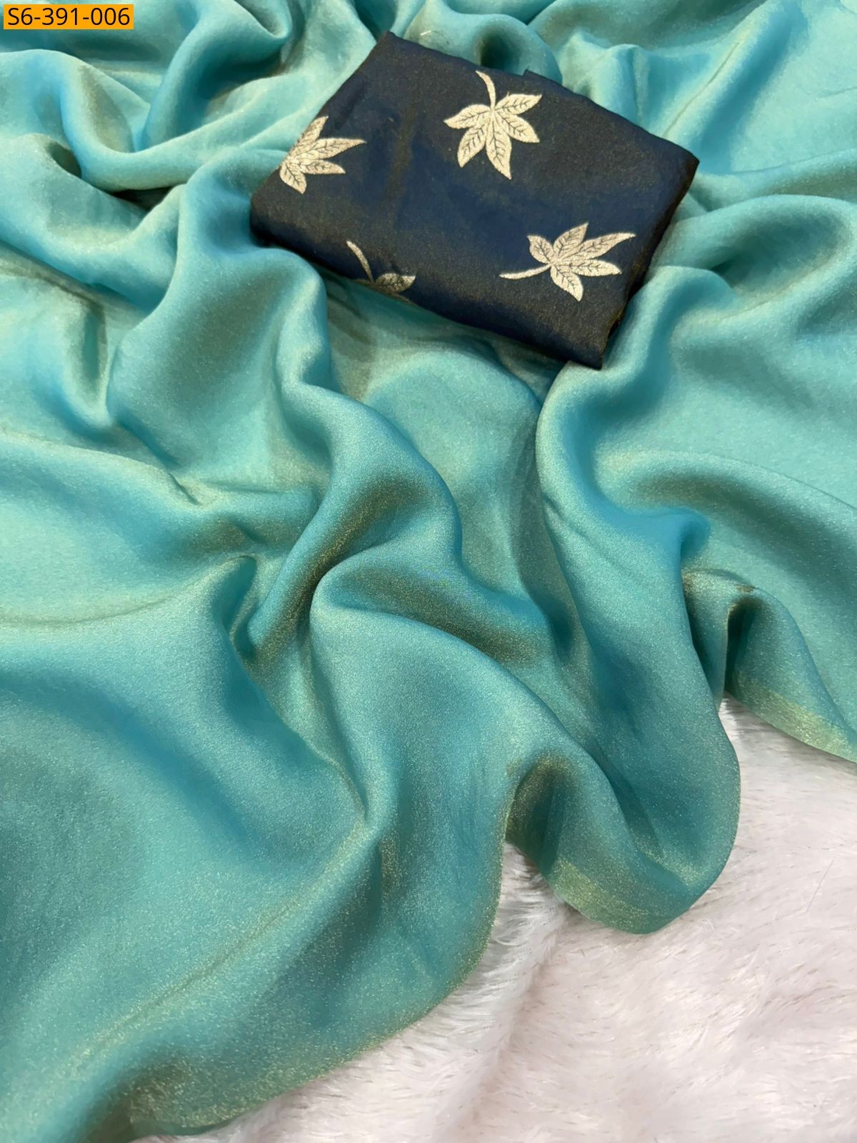 Blue Ancy Moss Chiffon Saree