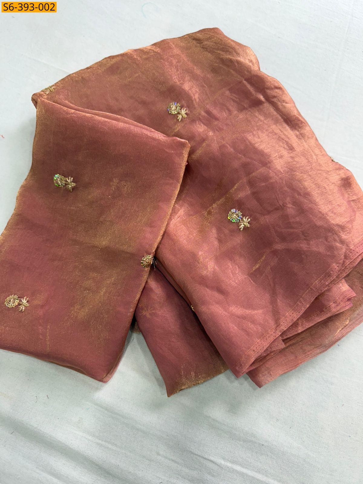 Orange Fendy satin dual shade saree