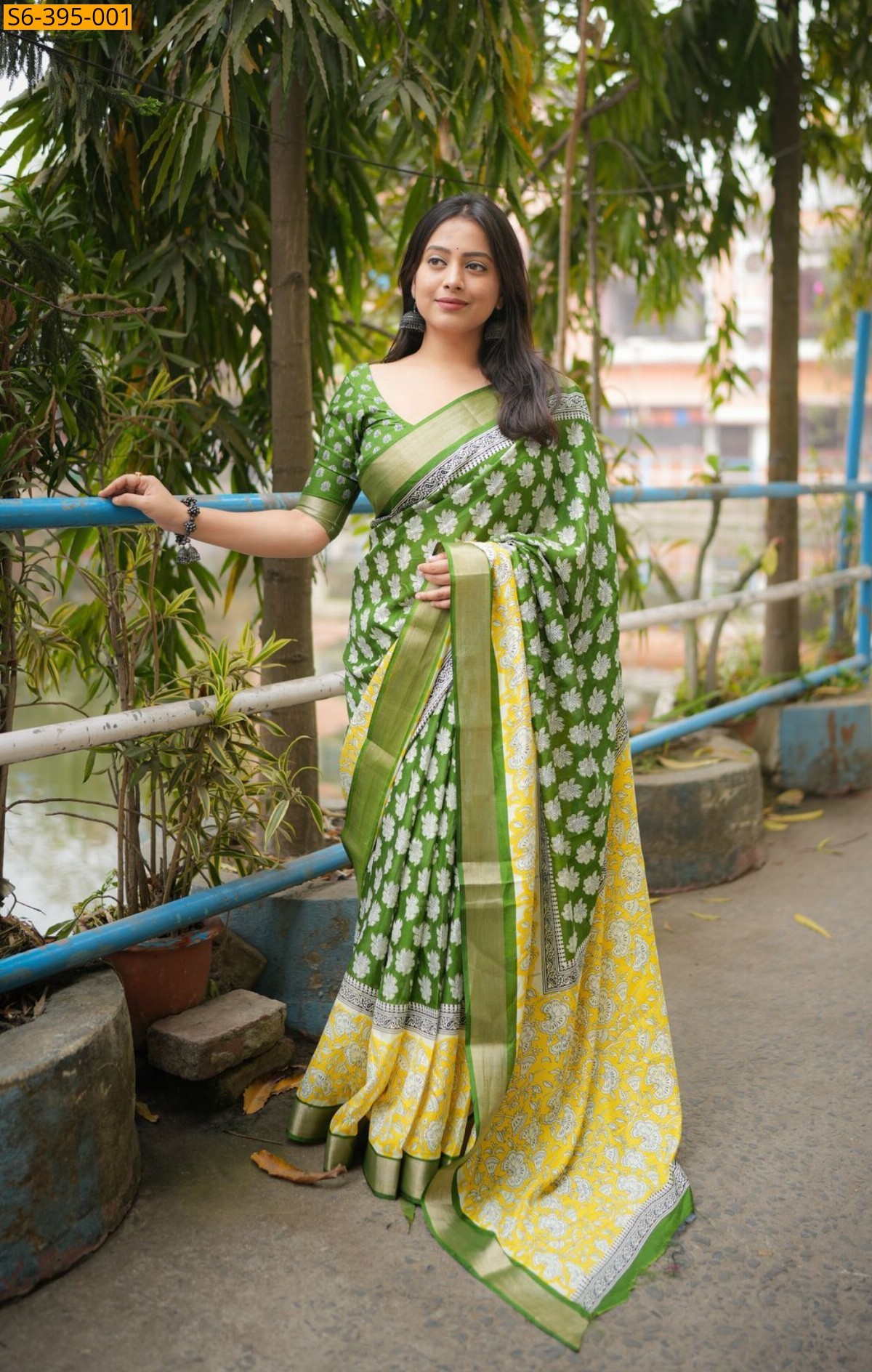Green Fancy Ajrakh style saree 