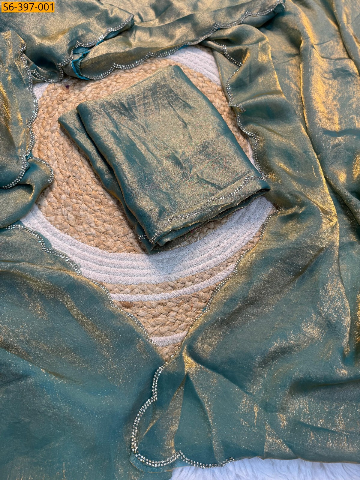 Green Fancy space silk dual shade saree