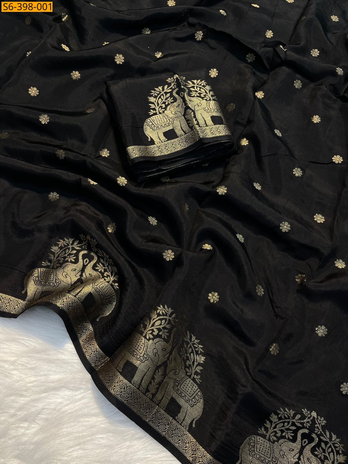 Black Fancy jute silk saree 