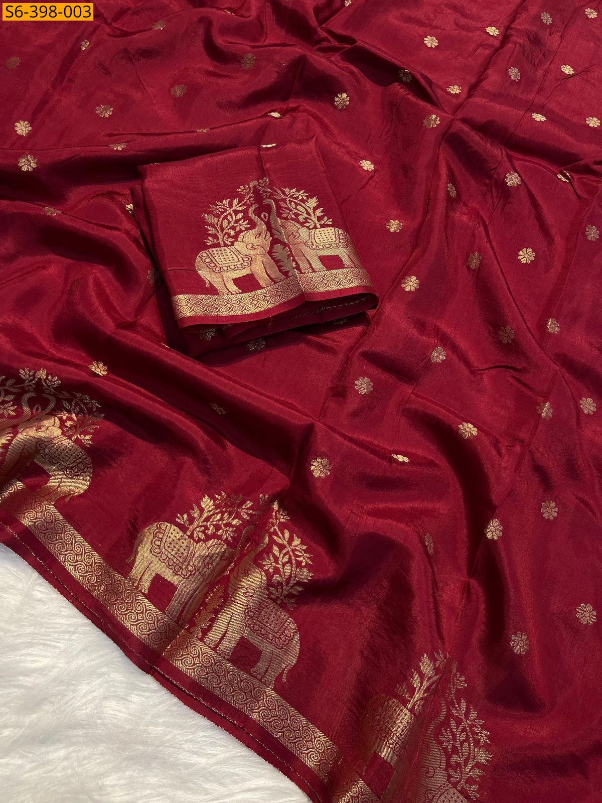 Red Fancy jute silk saree 