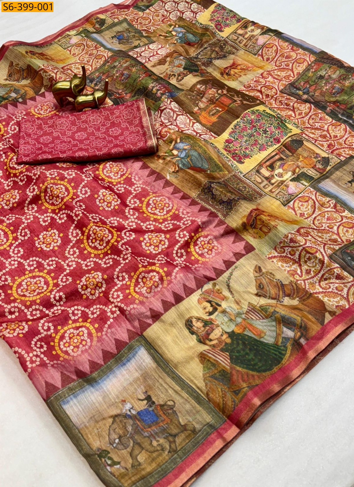 Red Fancy Zari digital print saree