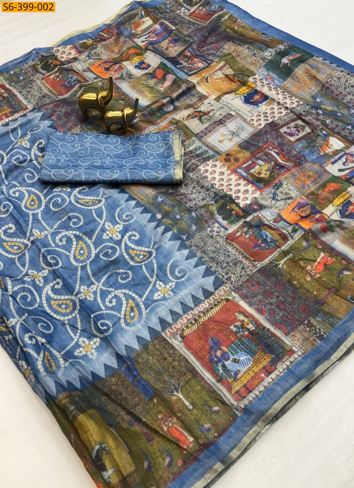 Blue Fancy Zari digital print saree