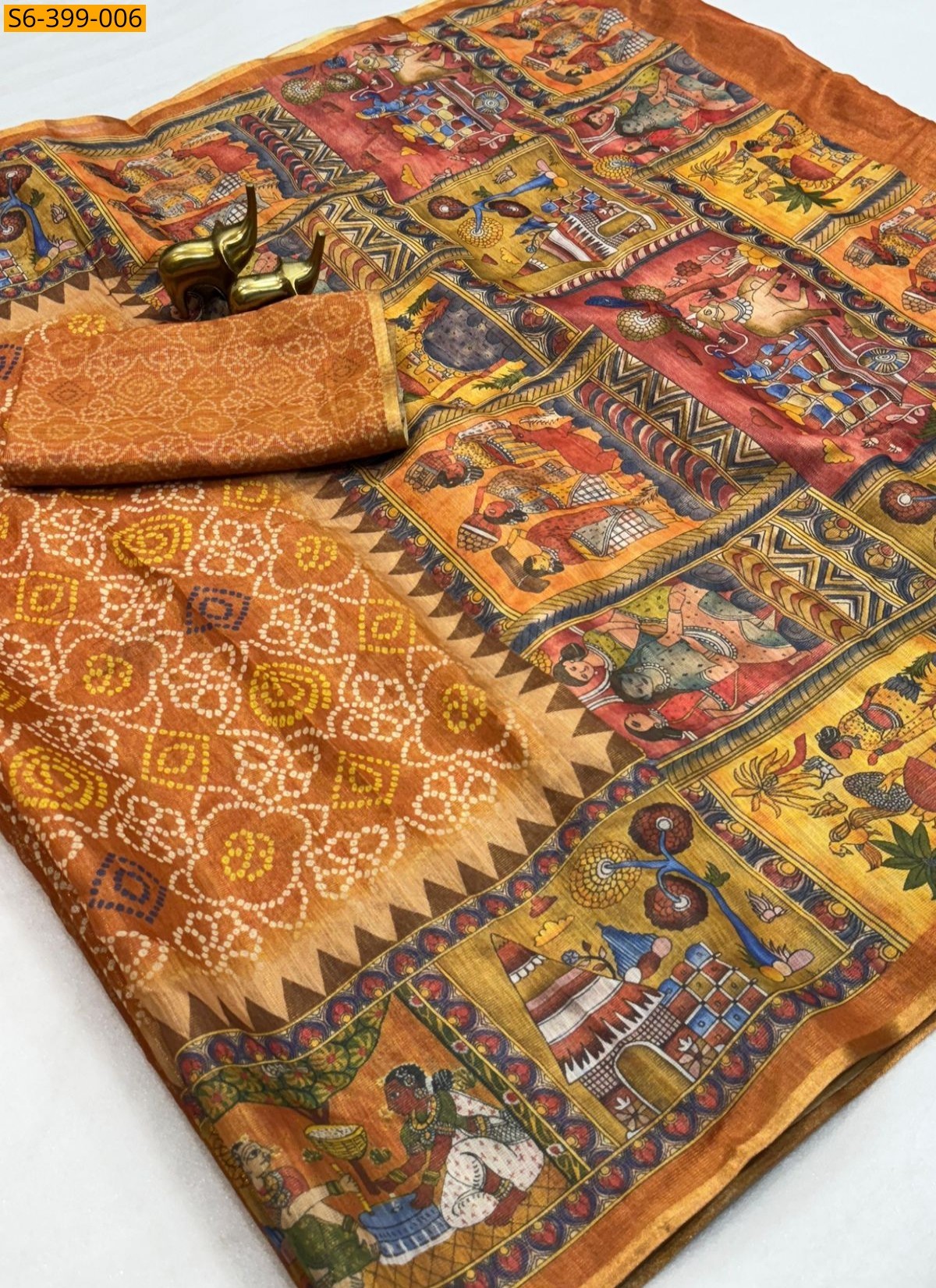Mustard Fancy Zari digital print saree