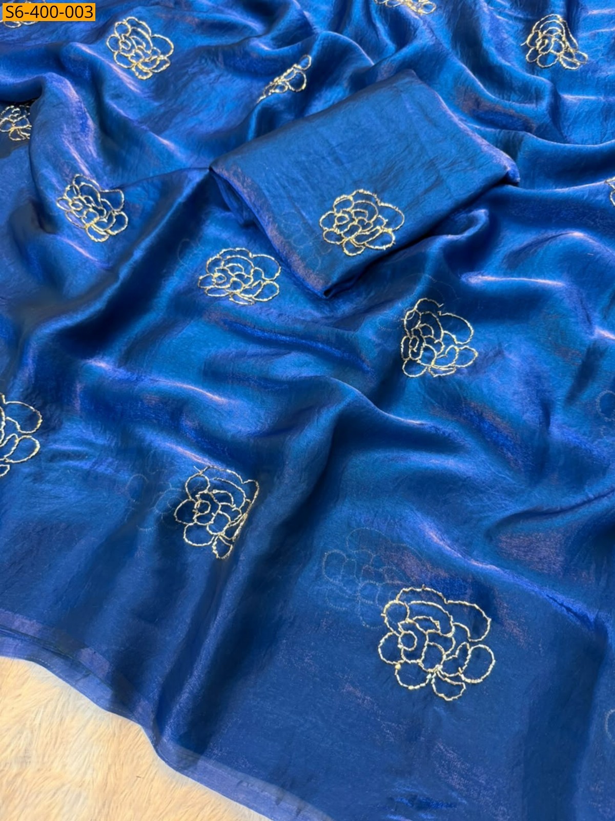 Blue Fancy Two tone Space Silk Saree
