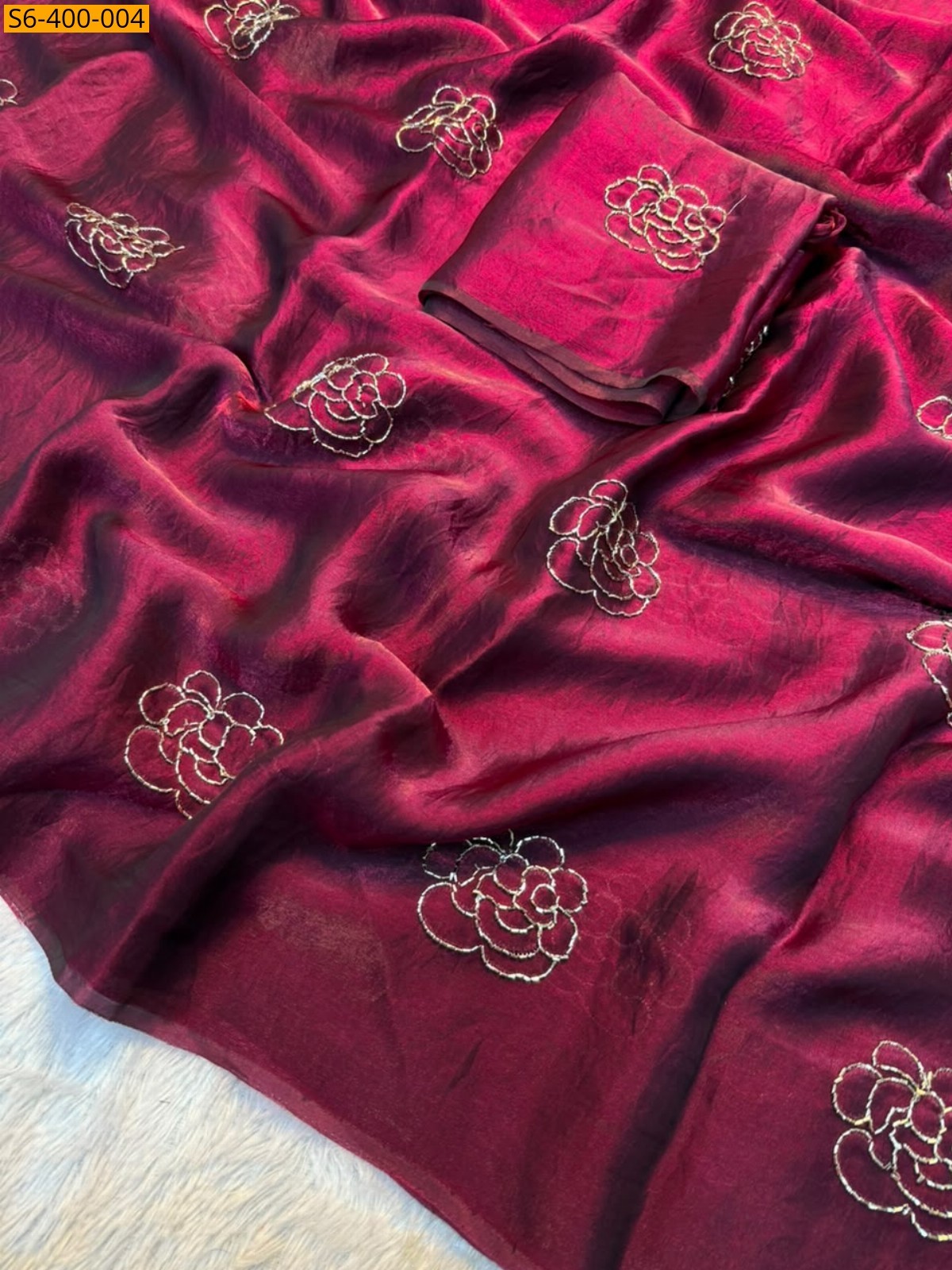 Burgundy Fancy Two tone Space Silk Saree