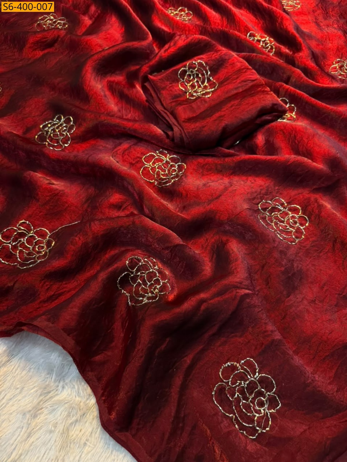 Red Fancy Two tone Space Silk Saree