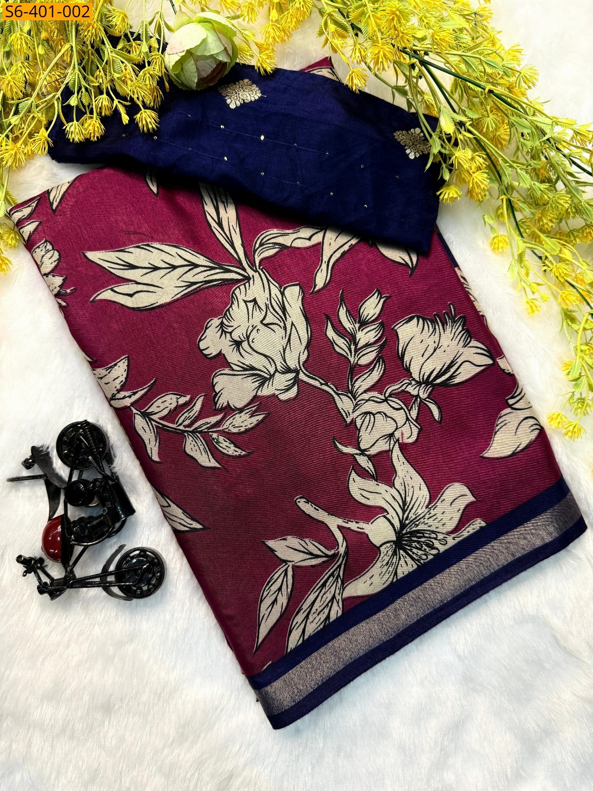 Maroon Fancy mulmul cotton printed sarees