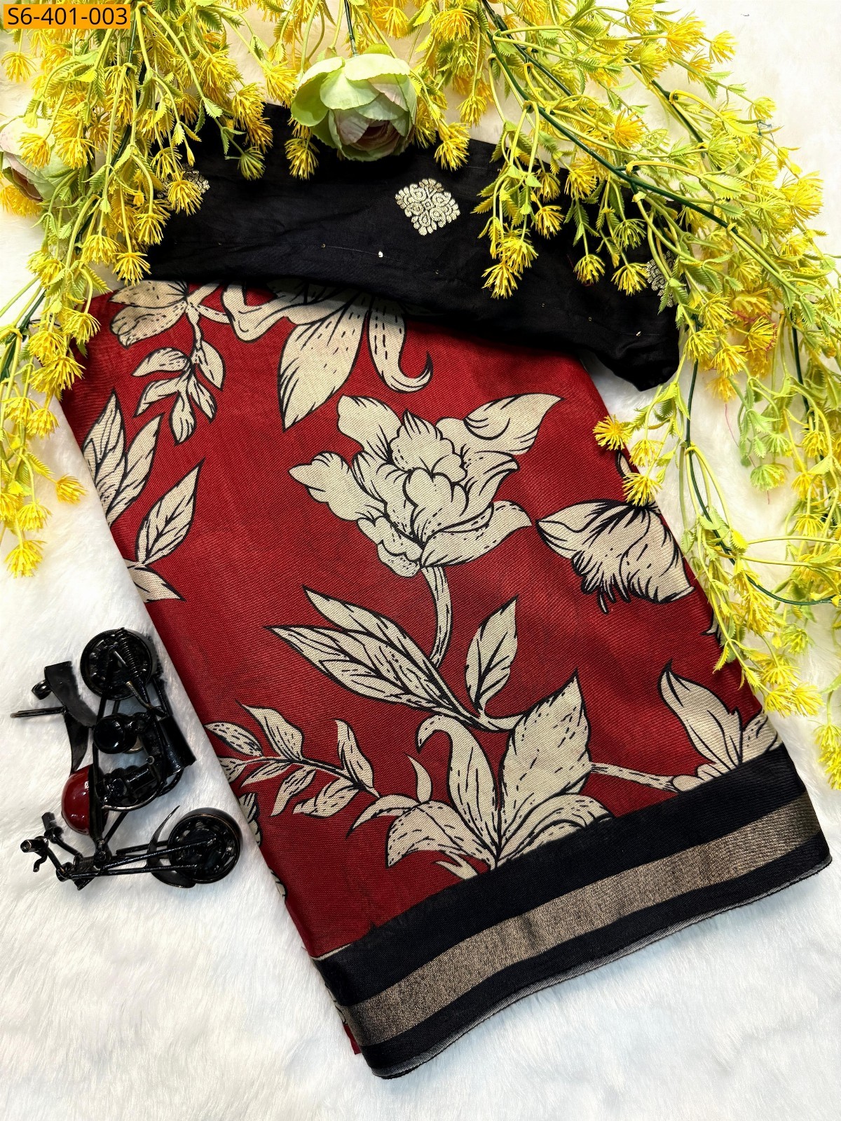 Red Fancy mulmul cotton printed sarees