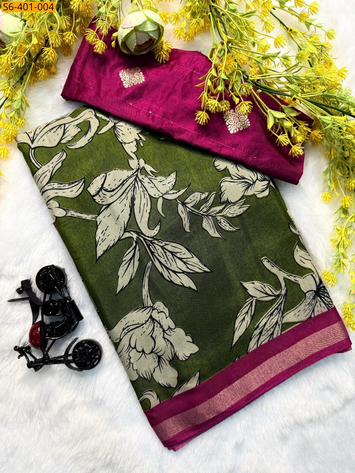 Green Fancy mulmul cotton printed sarees