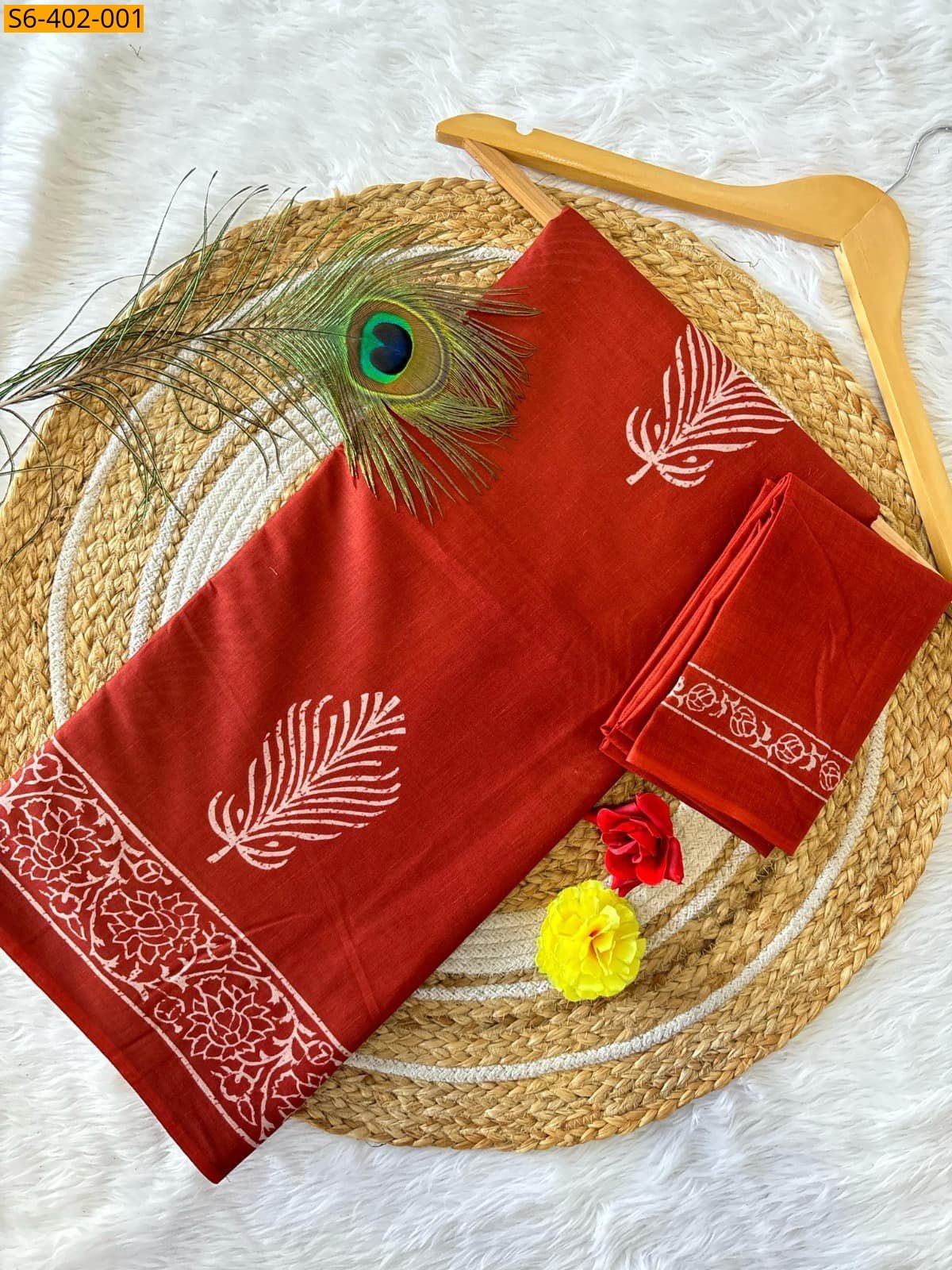 Red Lightweight Fancy Cotton sarees 