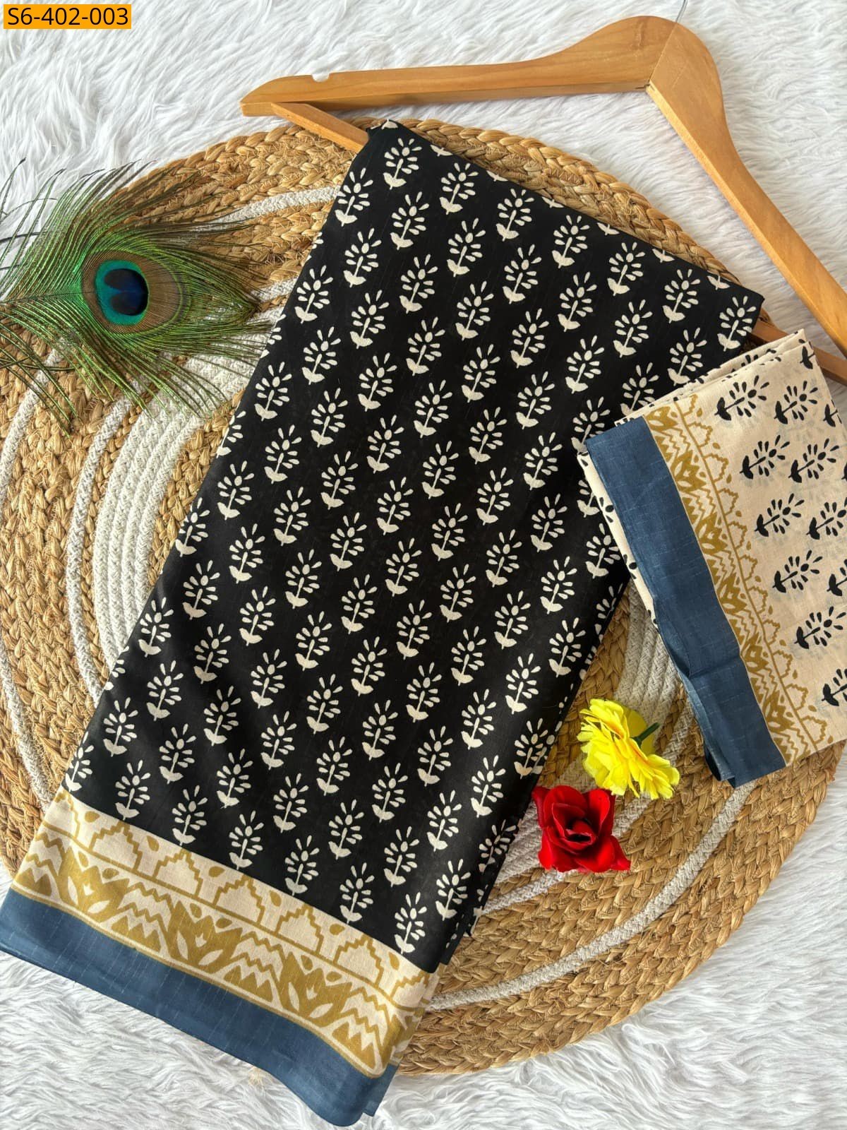 Black Lightweight Fancy Cotton sarees 
