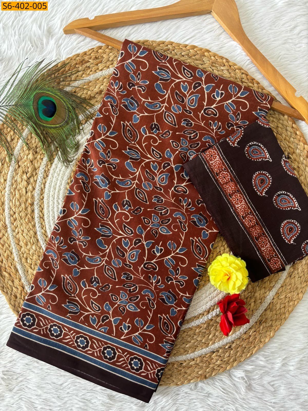 Brown Lightweight Fancy Cotton sarees 