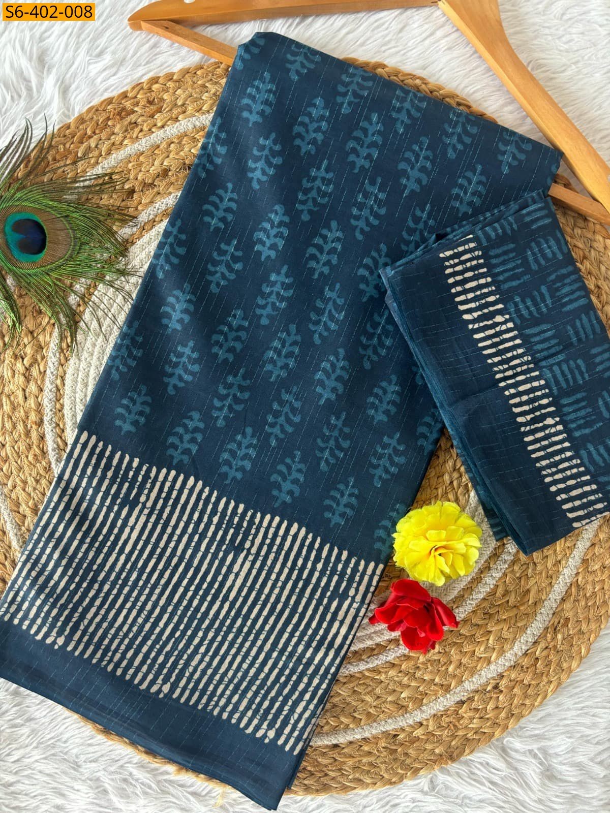 Blue Lightweight Fancy Cotton sarees 