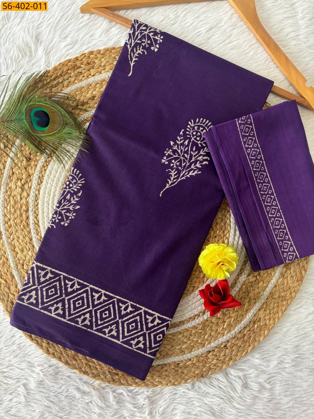 Violet Lightweight Fancy Cotton sarees 