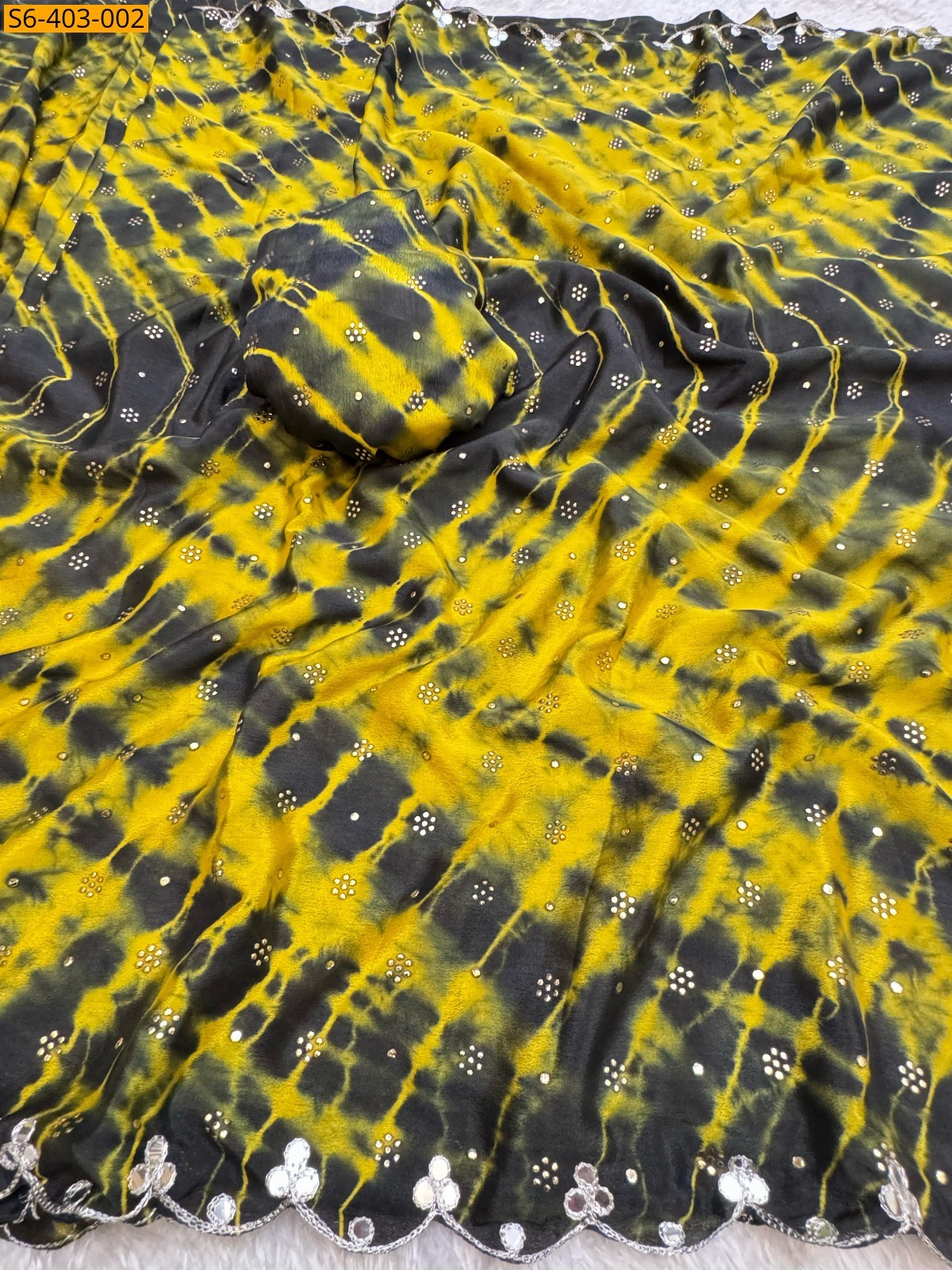 Yellow Fancy crepe silk saree