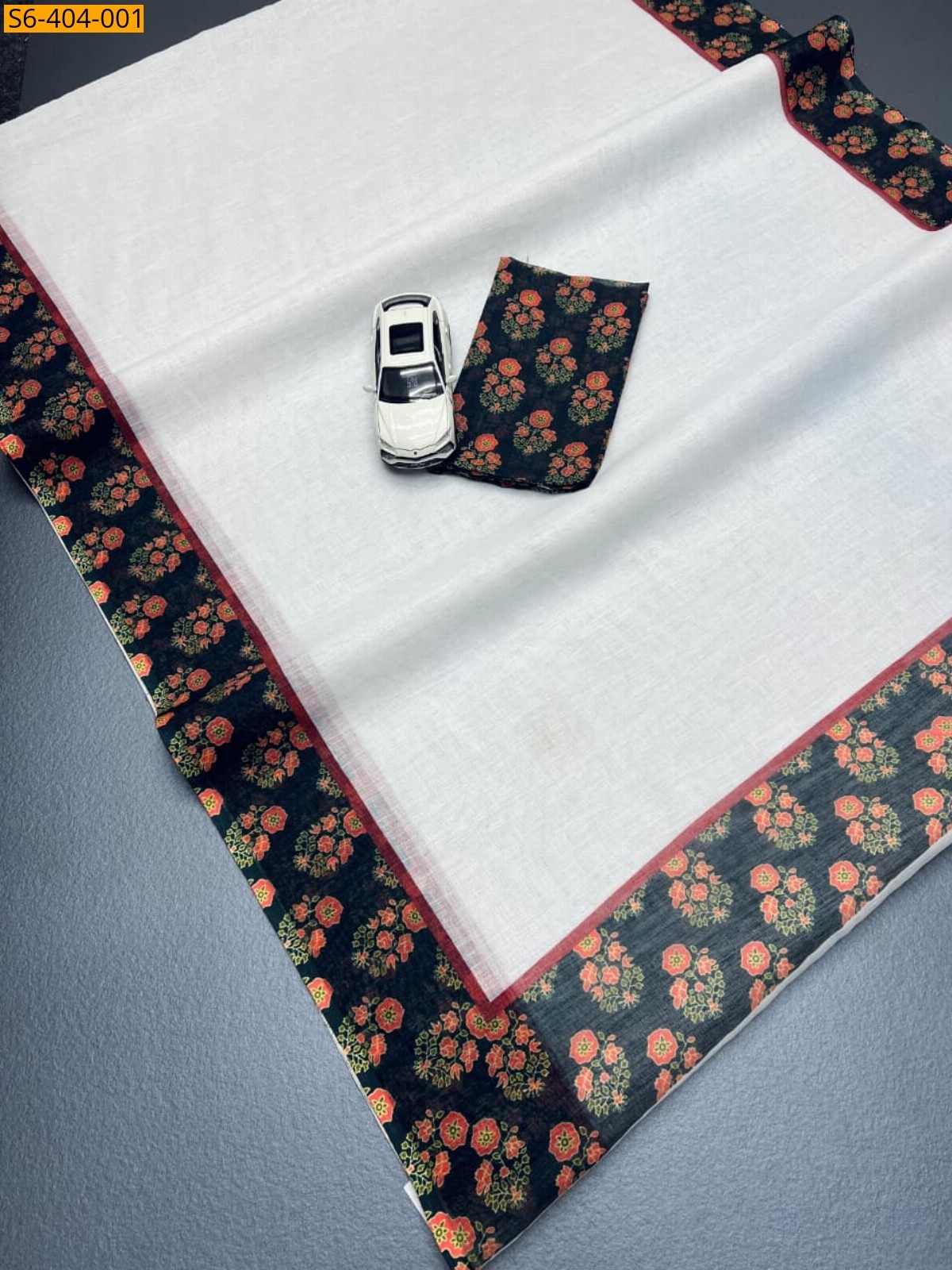 Halfwhite Fancy linen saree
