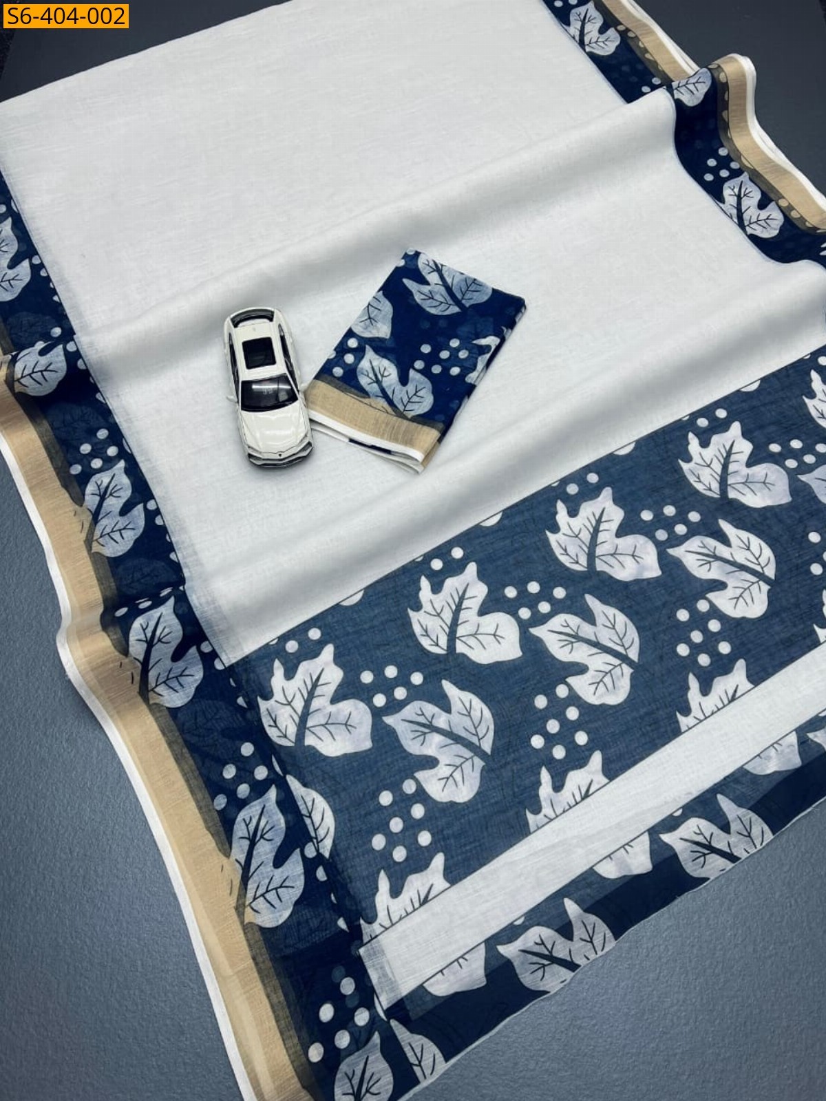 Halfwhite Fancy linen saree