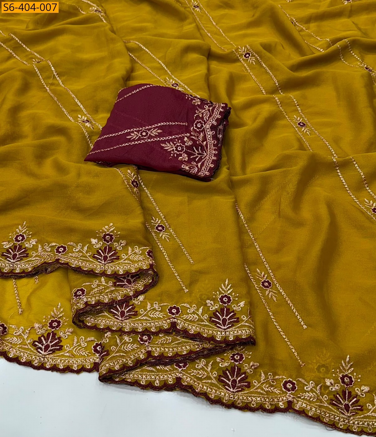 Mustard Fancy Star Georgette Saree