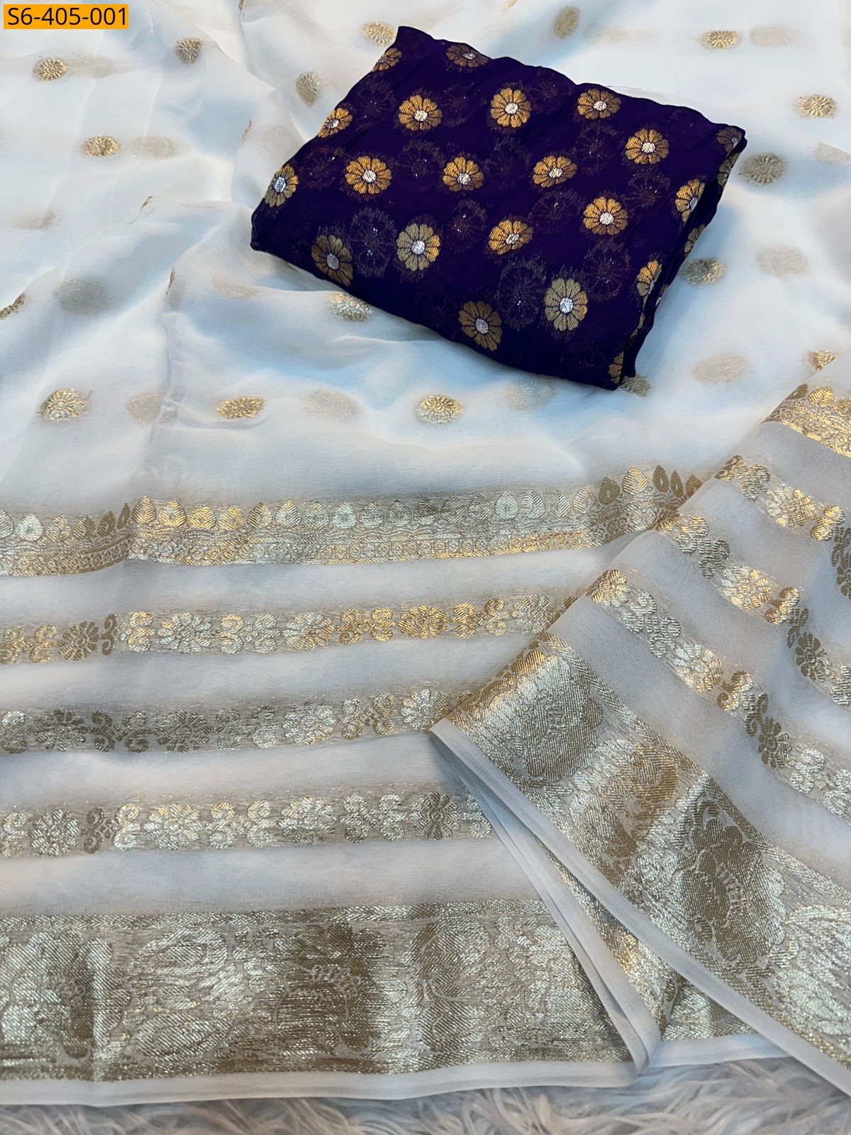 White Fancy georgette saree