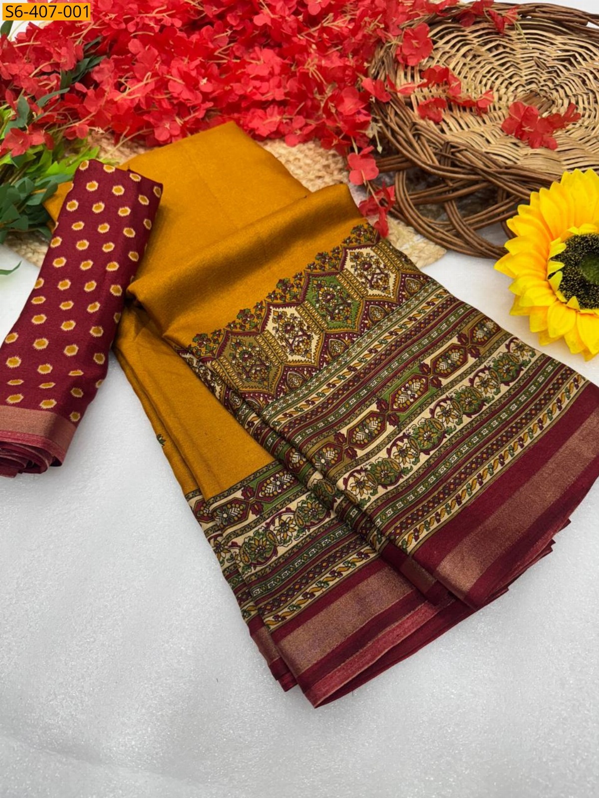 Mustard Fancy mulmul cotton sarees