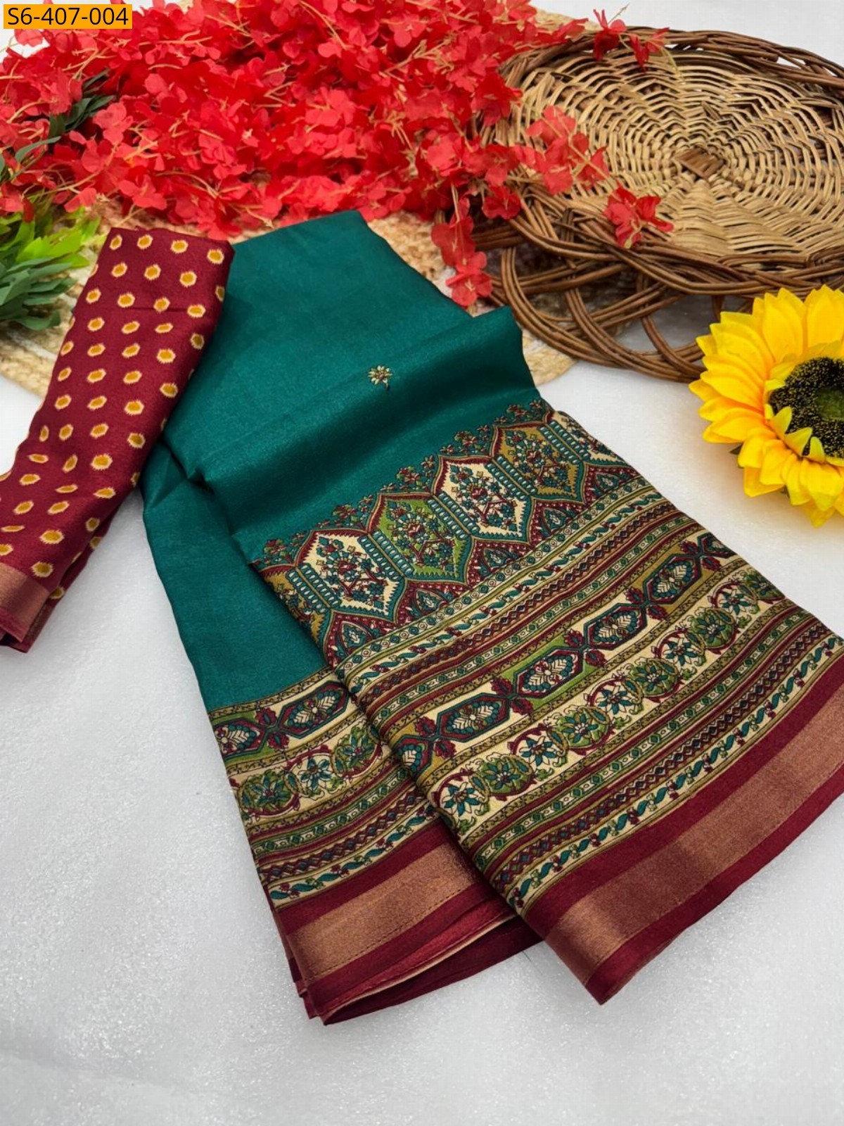 Peacock Blue Fancy mulmul cotton sarees