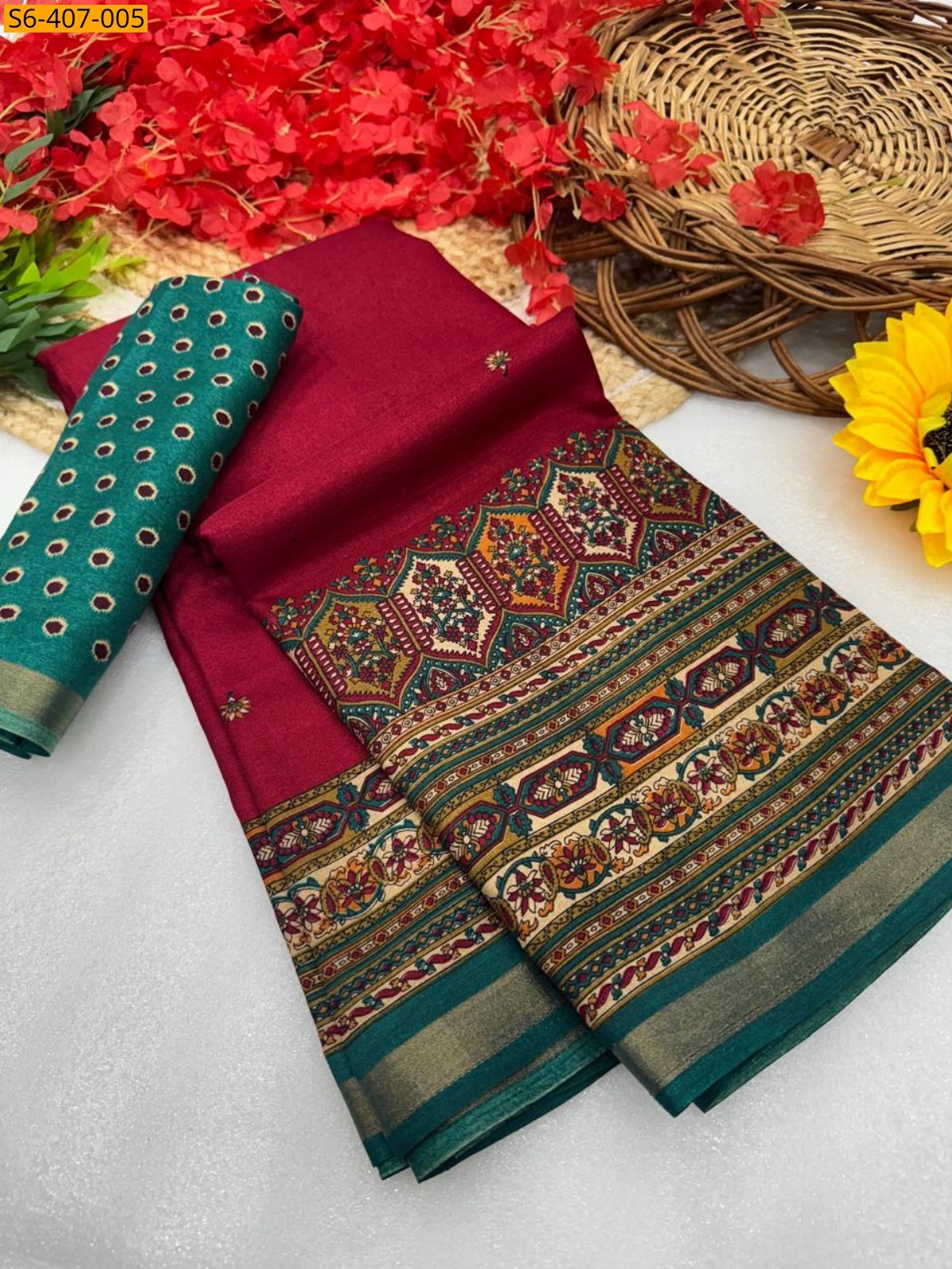 Red Fancy mulmul cotton sarees