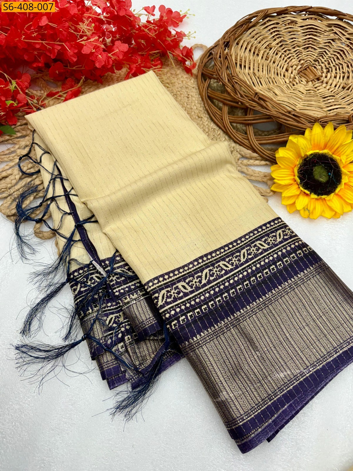 Sandal with Navy Ajrakh marshmellow saree