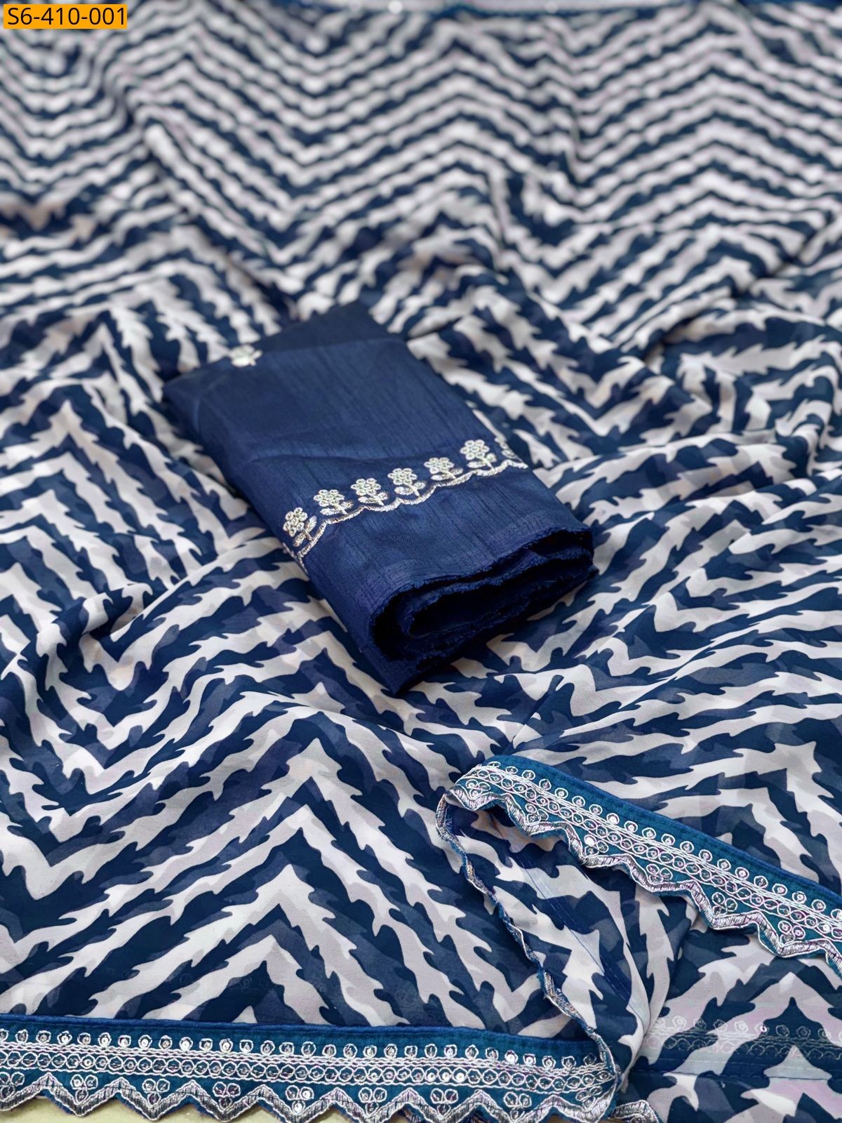 Navy Georgette printed silk saree