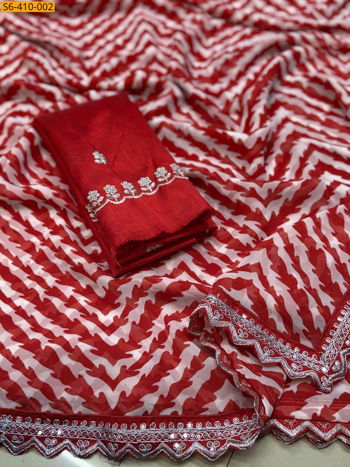 Red Georgette printed silk saree